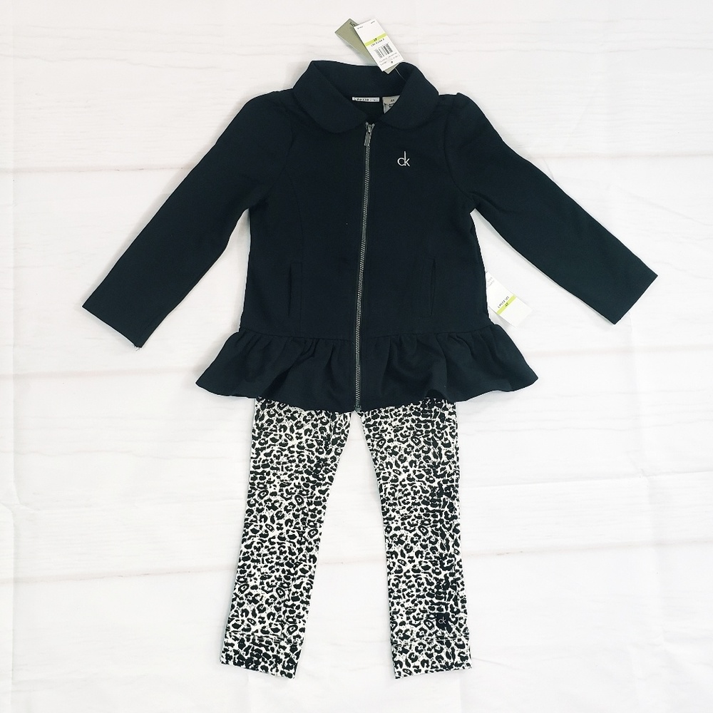 Calvin Klein Jacket Leggings Set Black Leopard 4T
